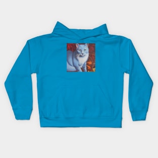 Striking Blue Cat in Autumn Leaves Kids Hoodie